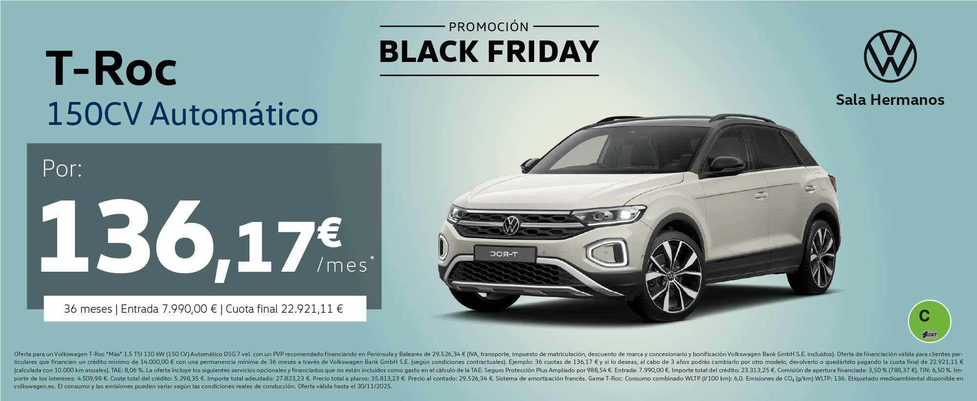 ¡Promoción! T-Roc 150CV Automático por 136€/mes*